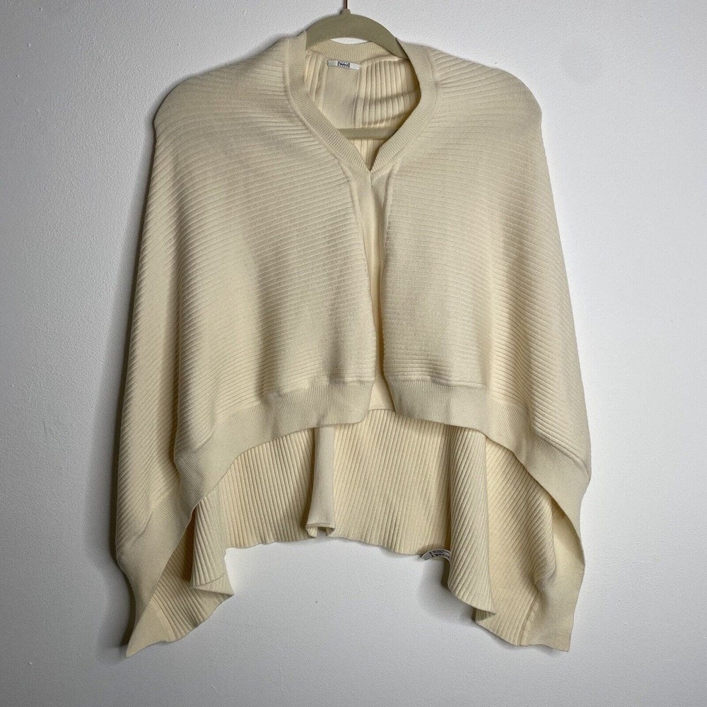 Wolford ivory cream wool blend ribbed poncho top womens OS capelet